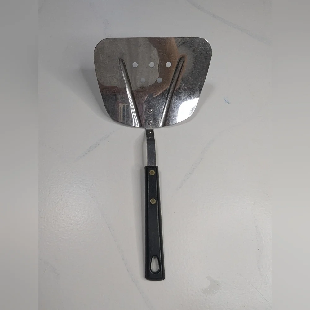 Vintage Stainless USA Wide Slotted Spatula Turner Unique Curved Shape